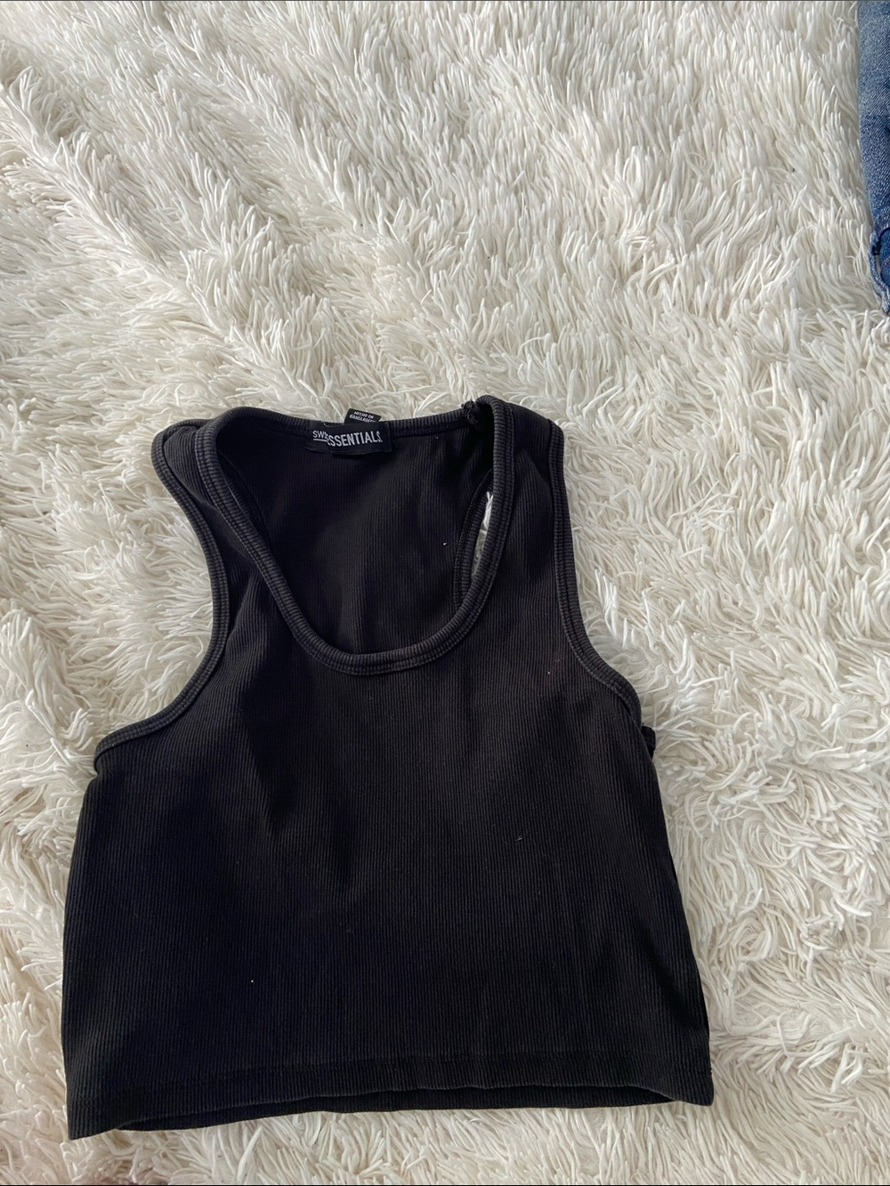 Essentials Black Ribbed Cropped Tank
